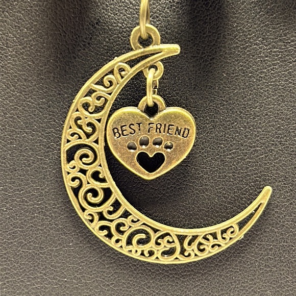 Handmade Crescent Moon & Paw Print Heart Necklace with Natural Tiger Eye Stones! - Picture 9 of 10